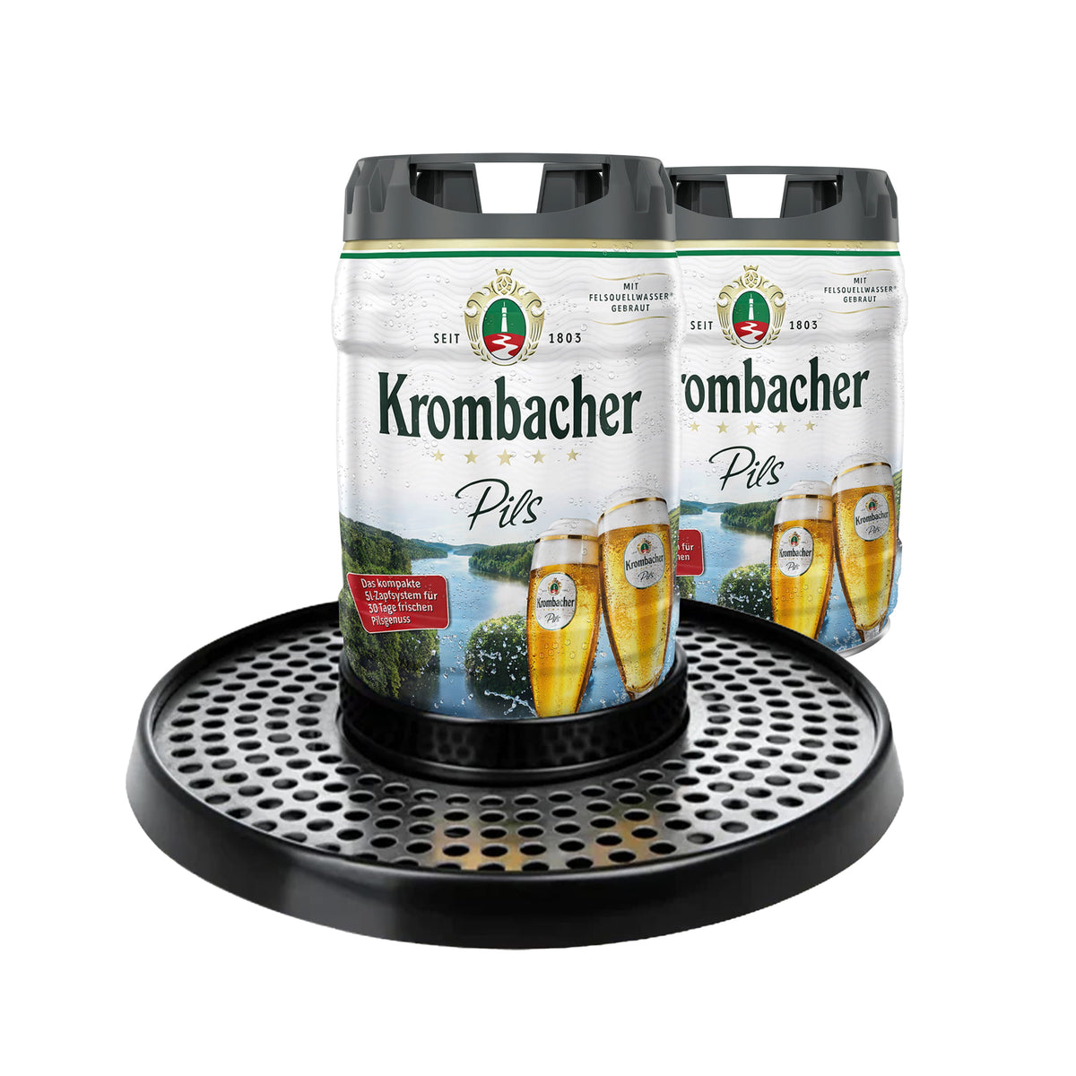 Krombacher Party-Kreisel Bundle mit zwei Frische-Fässchen und einem Partykreisel.