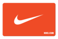 Nike Gutschein: Nike-Swoosh-Logo auf orangefarbenem Hintergrund mit Text 'NIKE.COM'
