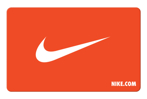 Nike Gutschein: Nike-Swoosh-Logo auf orangefarbenem Hintergrund mit Text 'NIKE.COM'