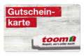 Toom Gutschein: Gutscheinkarte mit dem Schriftzug 'Gutscheinkarte' und dem Toom-Logo mit dem Slogan 'Respekt, wer's selber macht.'