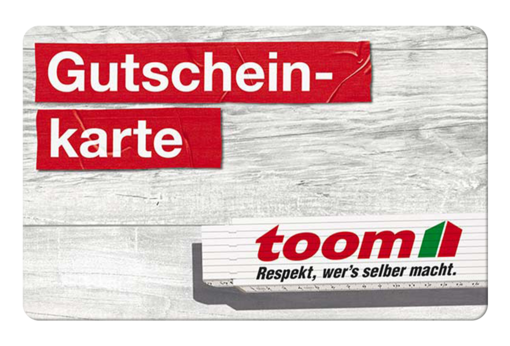 Toom Gutschein: Gutscheinkarte mit dem Schriftzug 'Gutscheinkarte' und dem Toom-Logo mit dem Slogan 'Respekt, wer's selber macht.'