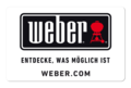Weber Gutschein: Weber Logo mit rotem Kugelgrill und Text 'Entdecke, was möglich ist' sowie Webseite weber.com