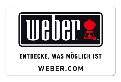 Weber Gutschein: Weber Logo mit rotem Kugelgrill und Text 'Entdecke, was möglich ist' sowie Webseite weber.com