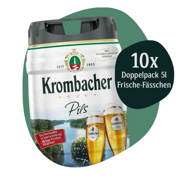 Krombacher Pils 5l Frische-Fässchen Doppelpack, Text '10x Doppelpack 5l Frische-Fässchen'