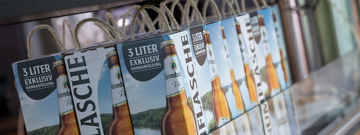 3,0 Liter "Mein Krombacher" Magnumflasche Verpackungen.