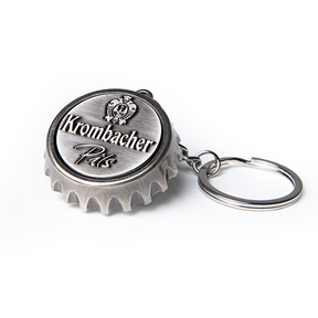 Schlüsselanhänger in Krombacher Kronkorken Form aus Metall.