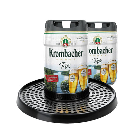 Krombacher Party-Kreisel Bundle mit zwei Frische-Fässchen und einem Partykreisel.