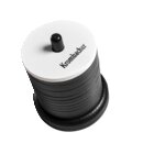 Krombacher Schockbesteck mit Schriftzug 'Krombacher' mit schwarzen Plättchen und einer weißen Scheibe.