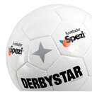 Weißer Fußball mit den Logos 'Krombacher Spezi' und 'DERBYSTAR Brillant TT' sowie einem grauen Stern.