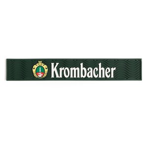 Dunkelgrüne Barmatte aus Gummi mit wellenförmiger Oberfläche und Krombacher Logo.