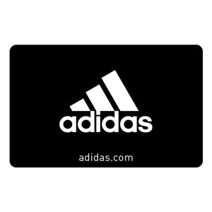 Schwarze Adidas Geschenkkarte mit Adidas Logo Schriftzug.