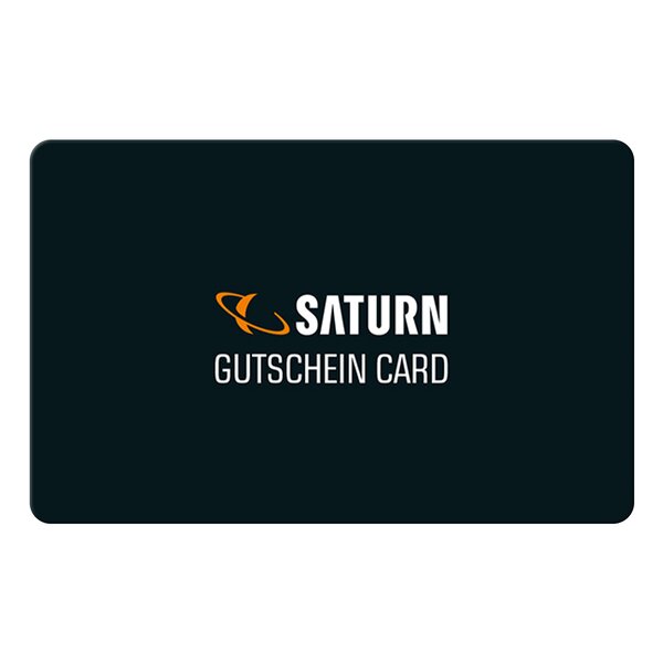 Schwarze Saturn Geschenkkarte mit Saturn Logo Schriftzug.
