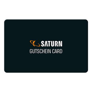 Schwarze Saturn Geschenkkarte mit Saturn Logo Schriftzug.