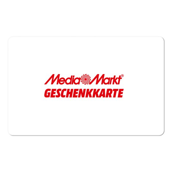Weiße MediaMarkt Geschenkkarte mit rotem MediaMarkt Logo Schriftzug.