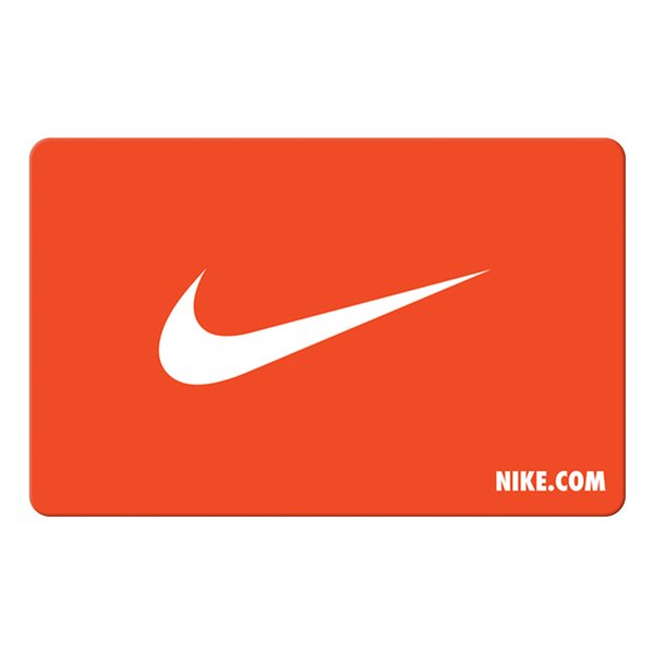 Orange Nike Geschenkkarte mit weißen Nike Logo.