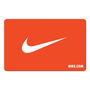 Orange Nike Geschenkkarte mit weißen Nike Logo.