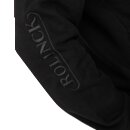Schwarzer Hoodie mit dem Schriftzug 'ROLLINCK' in Ton-in-Ton-Stickerei auf dem Ärmel.