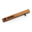 Flaschenöffner mit rechteckigem Holzgriff, auf dem 'ROLINCK' und ein Logo eingraviert sind, mit schwarzem Metallhebel.