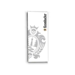 Krombacher Hissflagge Hissflagge mit Krombacher-Logo und Wappen-Design im Hintergrund in Grau auf Weiß.