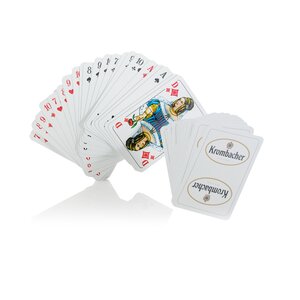 Skat Spielkarten mit Krombacher Logo auf der Rückseite.
